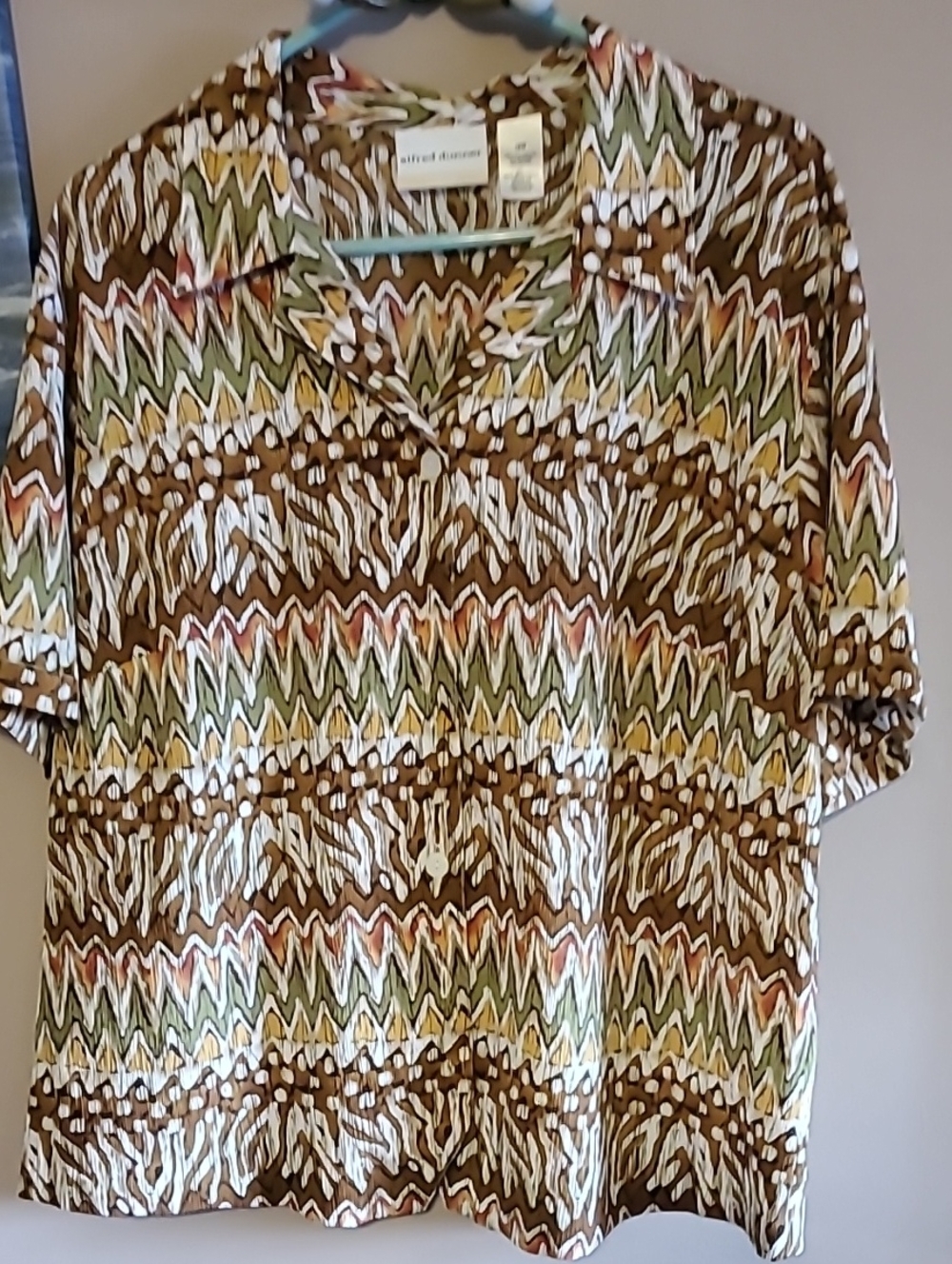 Alfred Dunner Brown Multi-Pattern Short Sleeve Button-Down